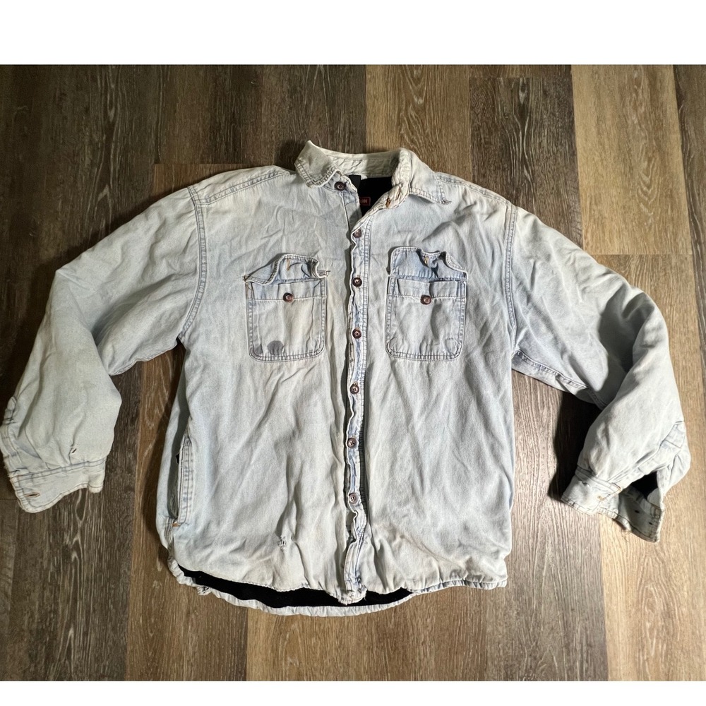 Craftsman Denim Shirt Jacket Mens Medium Light Wash Fleece Lined Workwear 4371